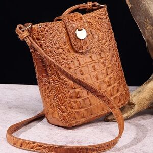 Crocodile Embossed Tan Shoulder Bag